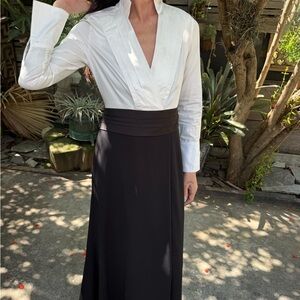 Donna Karan New York Black Ivory Evening Gown Colorblock Long Sleeve Sz 2